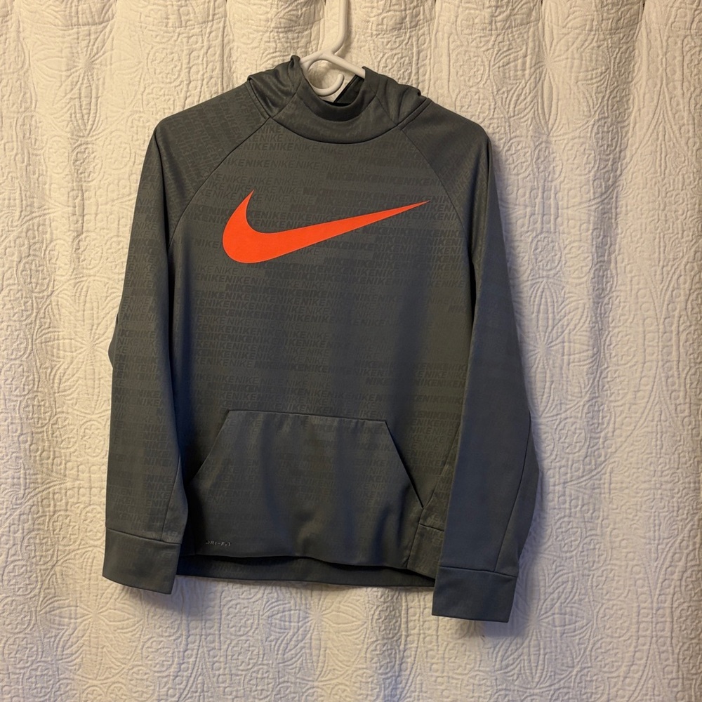 Nike Charcoal Hoodie with Bright Orange Logo